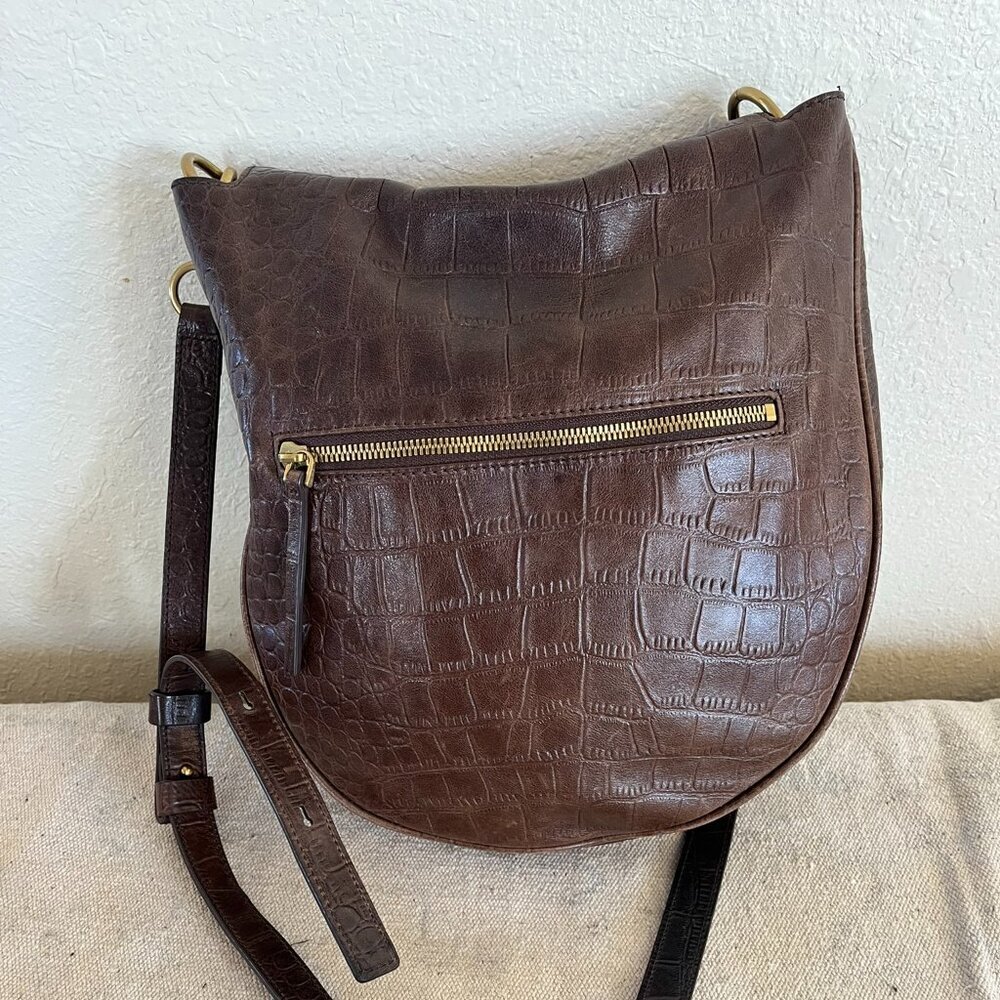 Margot Dark Brown Crocodile-Embossed Large Leather Crossbody/Hobo Bag - Picture 7 of 13